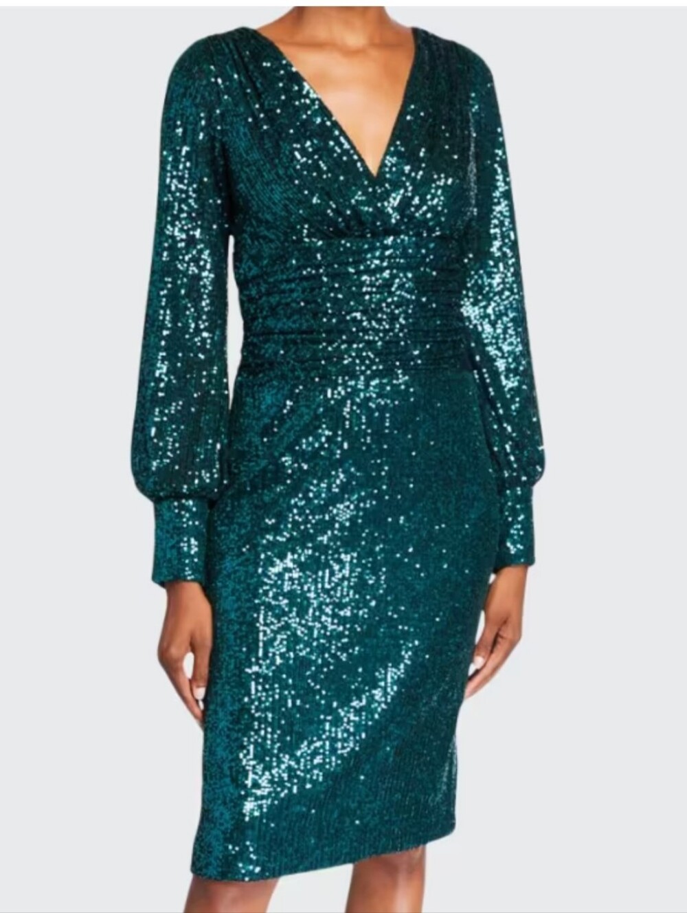 Rickie Freeman For Teri Jon Blouson Sleeve Ruched Waist Sequin Cocktail Dress 12